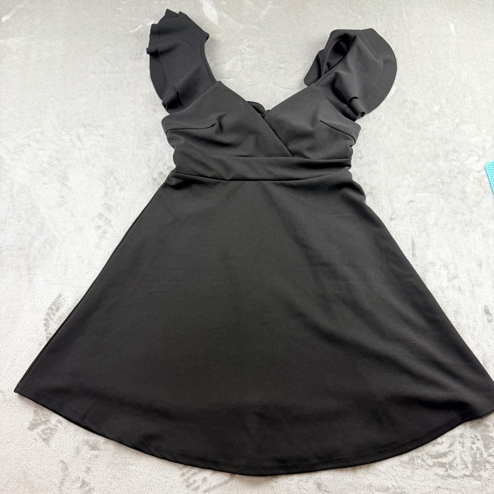 Altar'd State Women's Small Black Ruffle Sleeve Fit and Flare Mini Dress